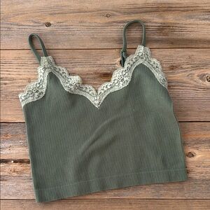 Wild Fable Green Lace Trim Ribbed Cropped Tank Top